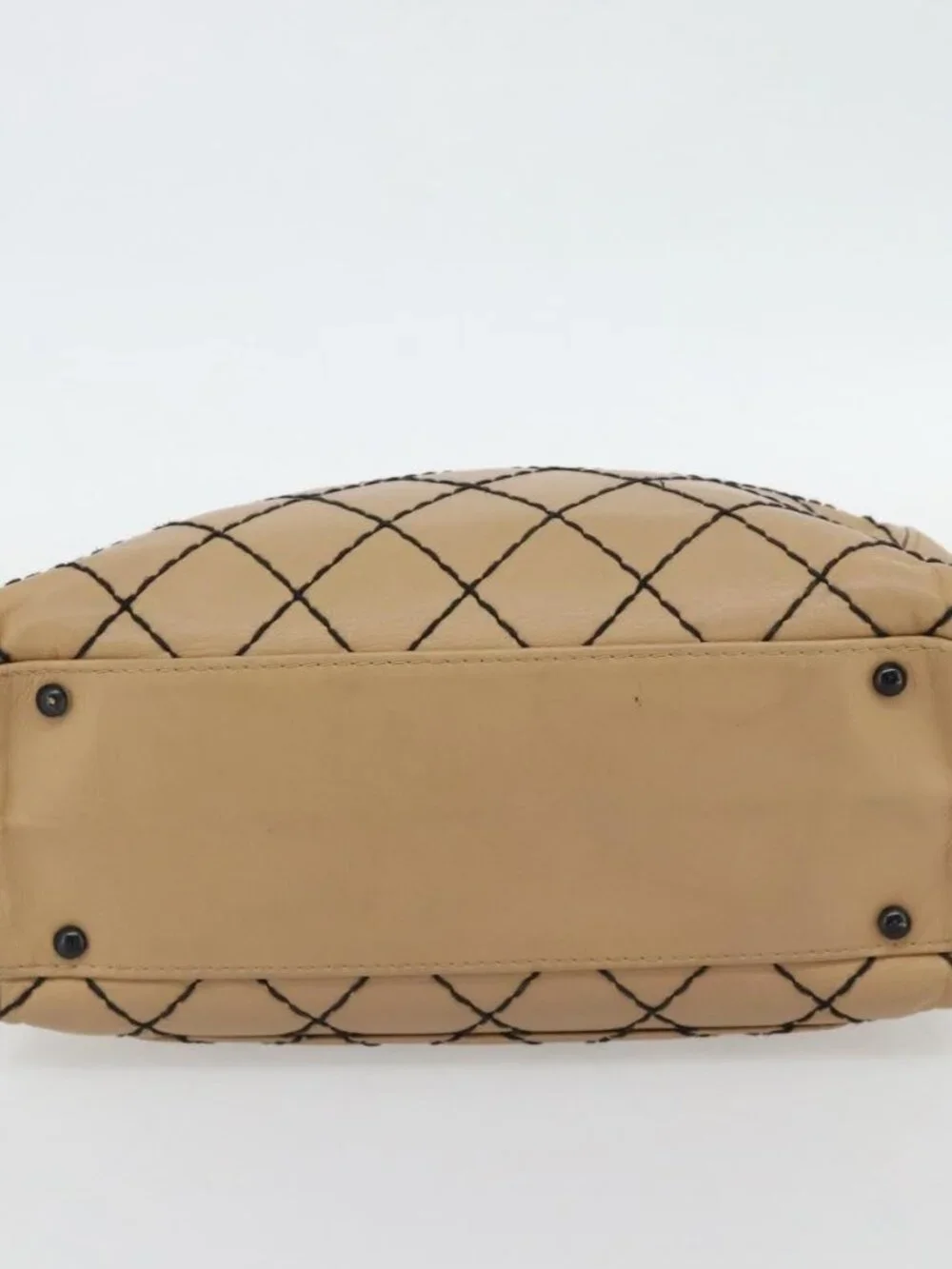 CHANEL Wild Stitch Tote Bag Leather Beige CC Auth 180632